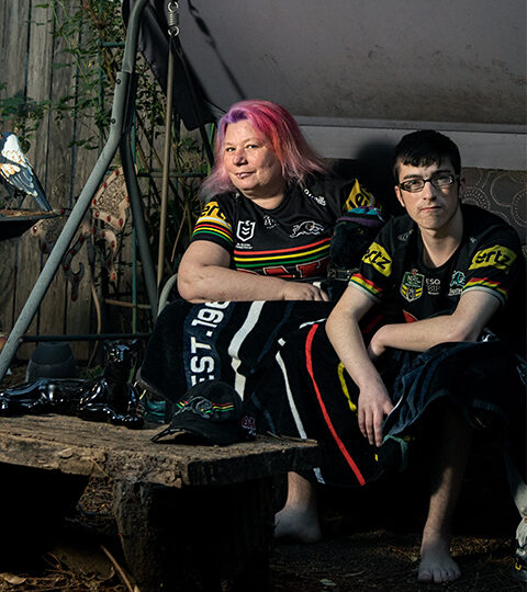 Simone and son John, Cranebrook. Members of the Penrith Flagies Supporter Group 